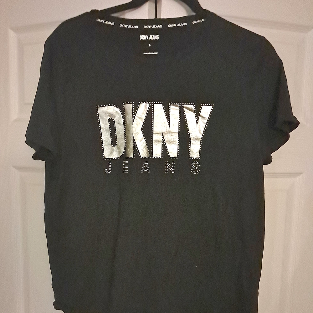 DKNY Black T-Shirt with Silver Logo